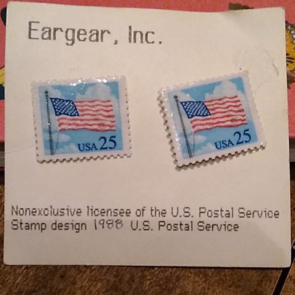 1988 USPS American Flag Collectable Stamp Earrings